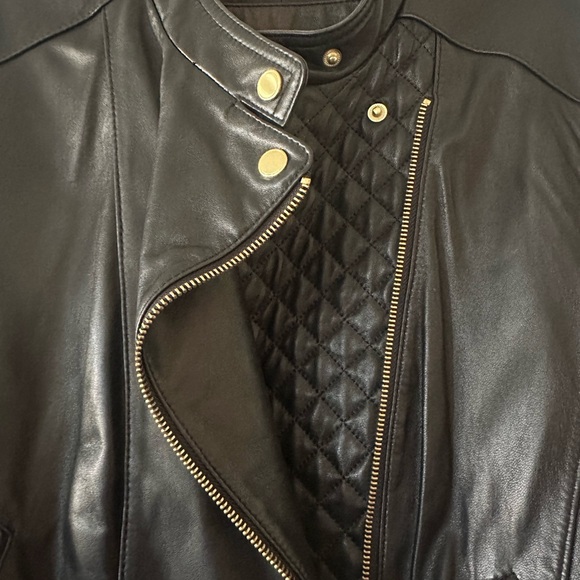 Cole Haan Black Quilted Leather Moto Jacket. Size large. - Picture 10 of 14